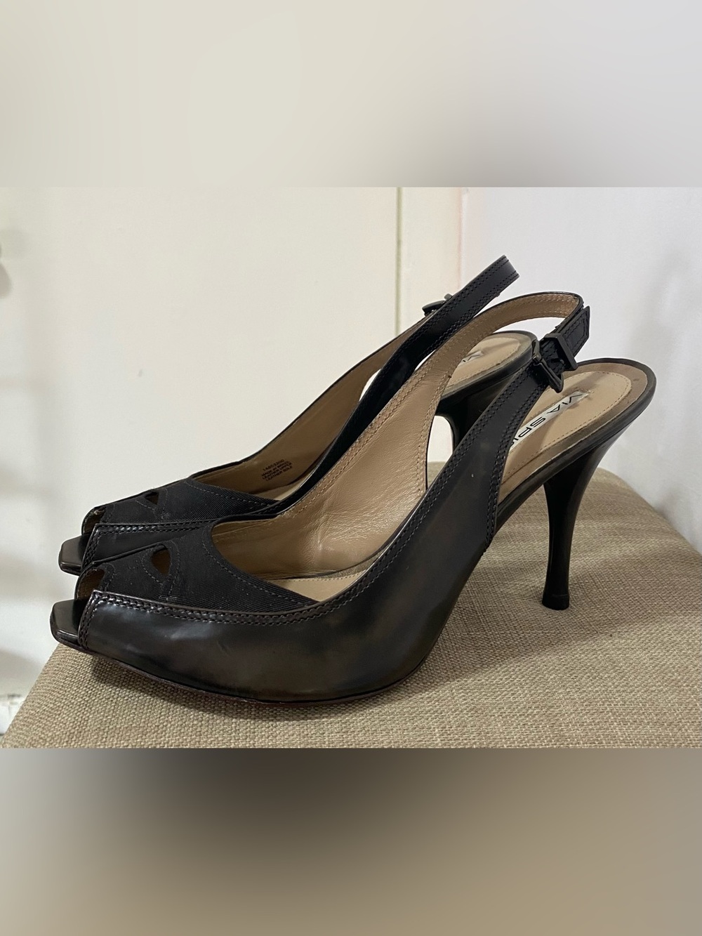 Via Spiga Black Leather Slingback Heels